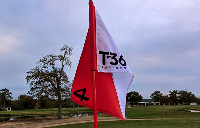 Flag with course name on it